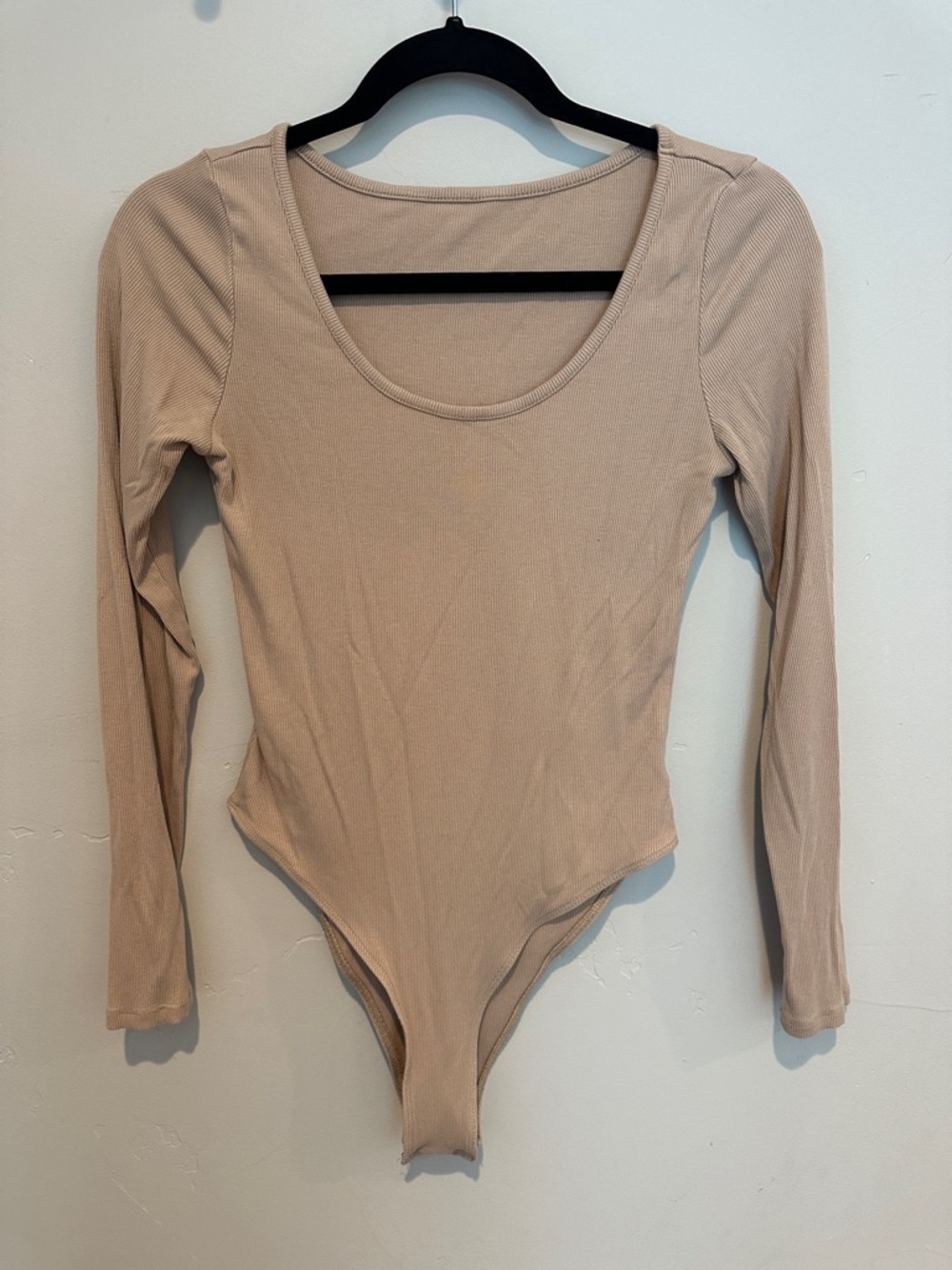 SHEIN Long Sleeve Scoop Neck Bodysuit in Taupe